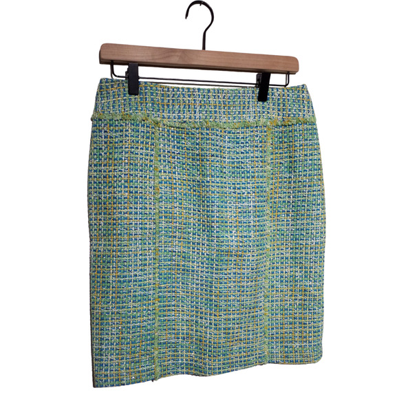J. McLaughlin Highland Tweed Green Silk Blend Pencil Skirt Size 4 NWT - Picture 1 of 7